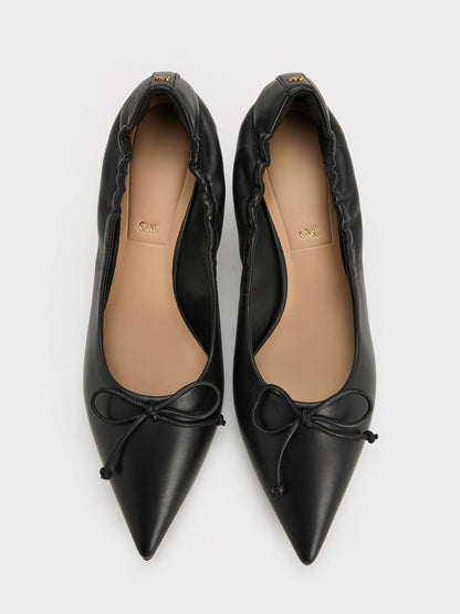 CHARLES & KEITH Signature | Leather Ruched Pointed Kitten Heels - Black