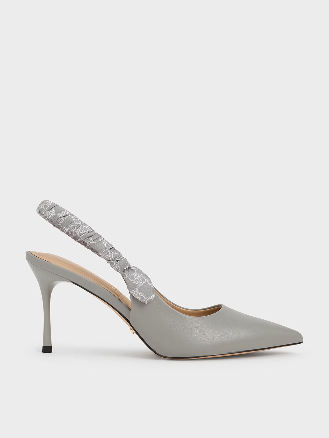 CHARLES & KEITH Everyday | Tully Leather Ruched Print Slingback Pumps - Grey