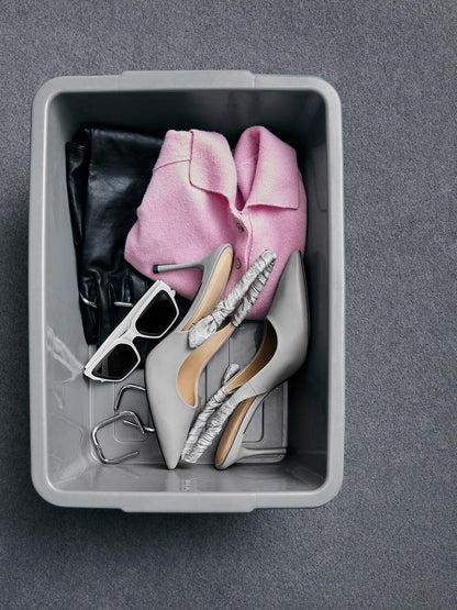 CHARLES & KEITH Everyday | Tully Leather Ruched Print Slingback Pumps - Grey
