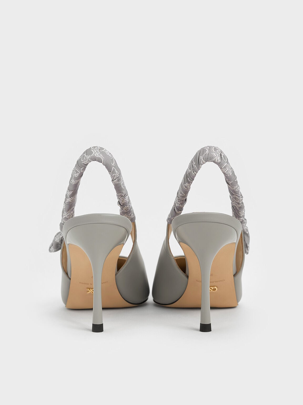 CHARLES & KEITH Everyday | Tully Leather Ruched Print Slingback Pumps - Grey