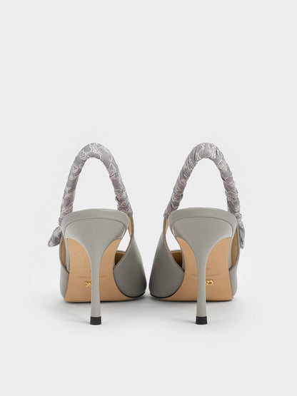 CHARLES & KEITH Everyday | Tully Leather Ruched Print Slingback Pumps - Grey
