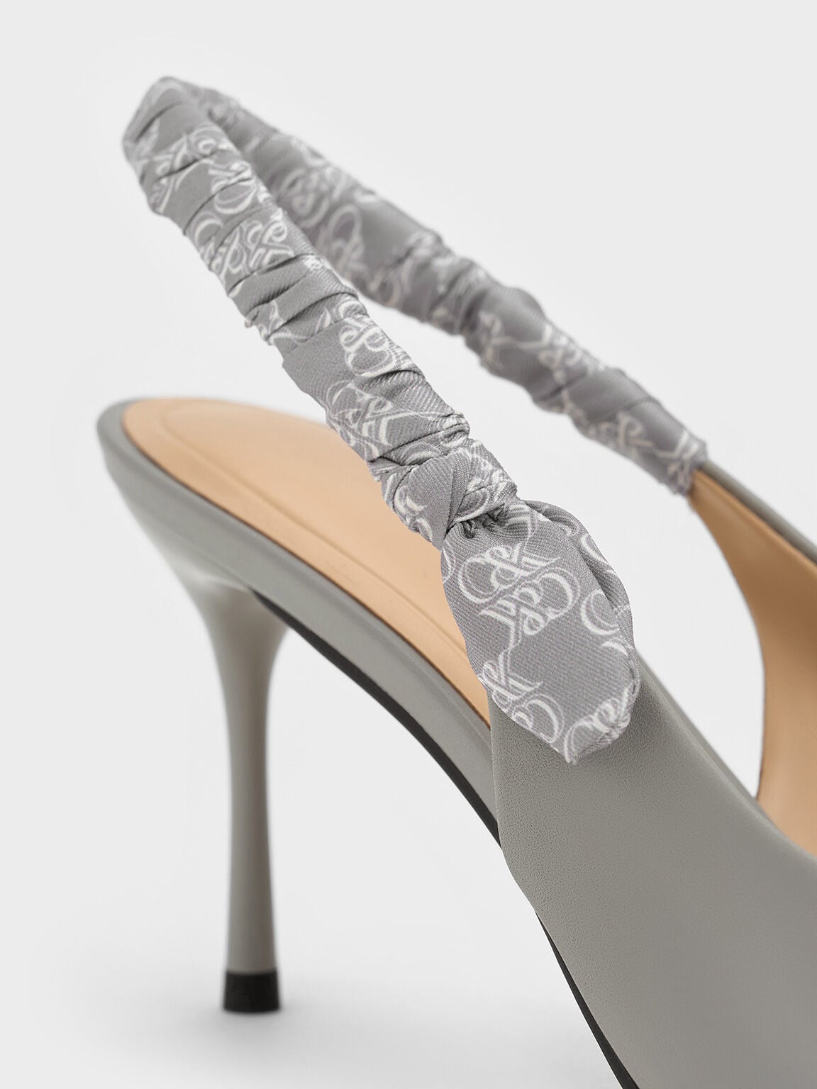 CHARLES & KEITH Everyday | Tully Leather Ruched Print Slingback Pumps - Grey