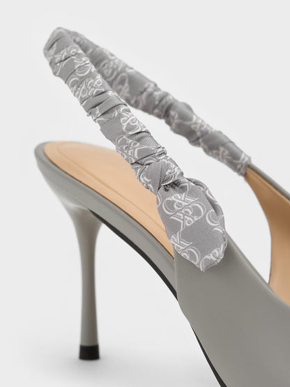 CHARLES & KEITH Everyday | Tully Leather Ruched Print Slingback Pumps - Grey