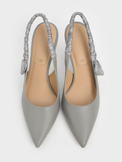 CHARLES & KEITH Everyday | Tully Leather Ruched Print Slingback Pumps - Grey