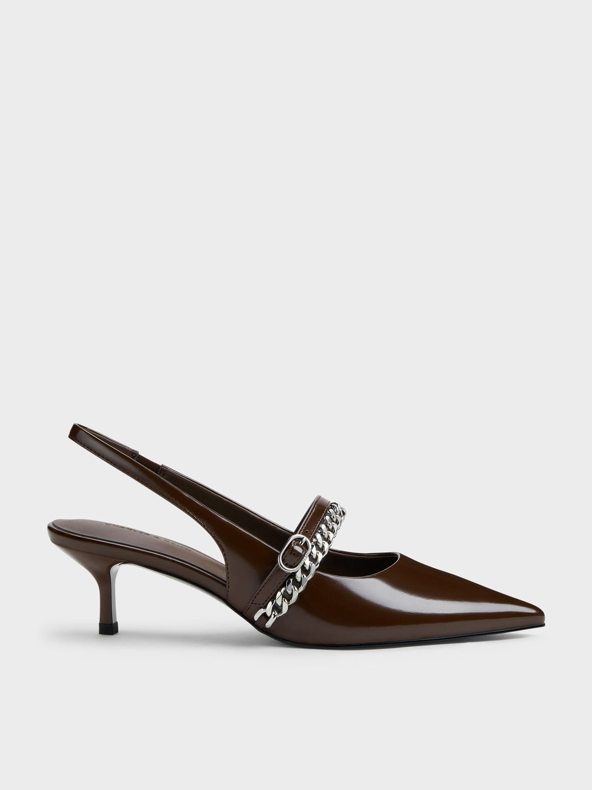 CHARLES & KEITH Sale | Georgie Chain Slingback Kitten Heels - Dark Brown