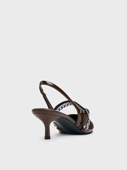 CHARLES & KEITH Sale | Georgie Chain Slingback Kitten Heels - Dark Brown