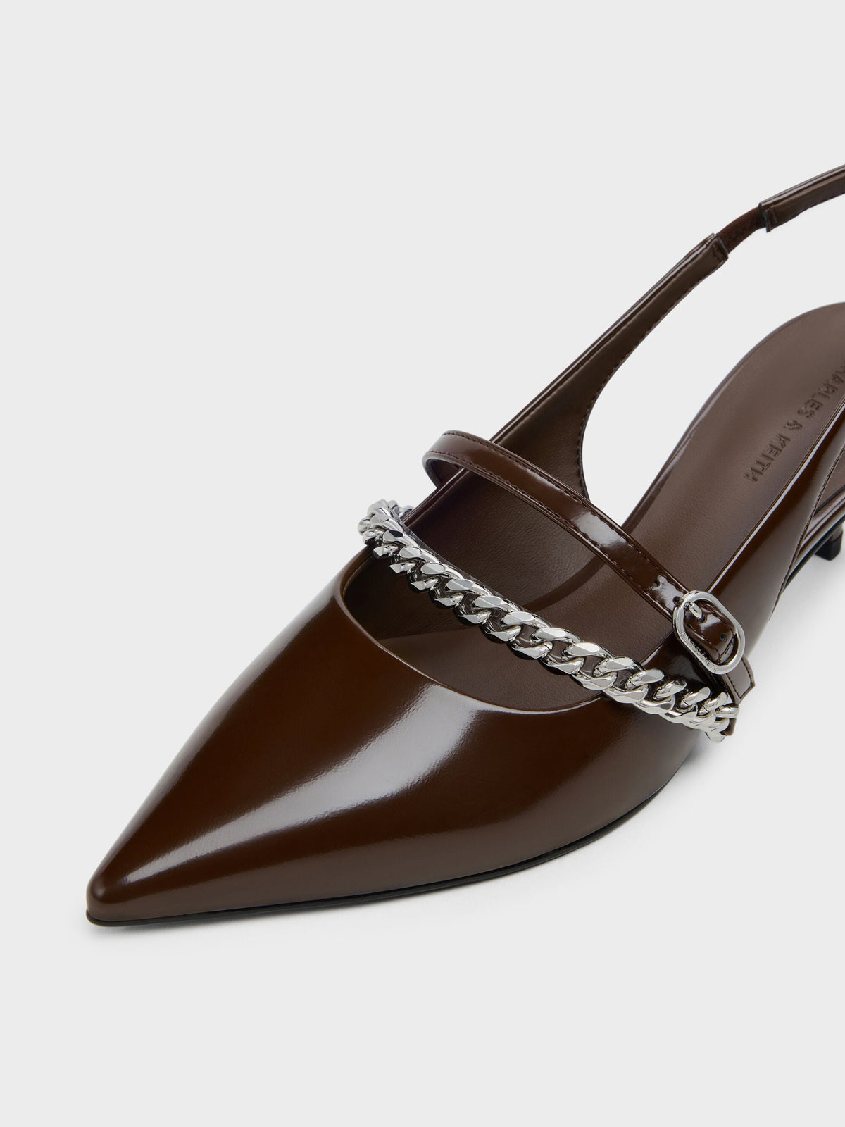 CHARLES & KEITH Sale | Georgie Chain Slingback Kitten Heels - Dark Brown