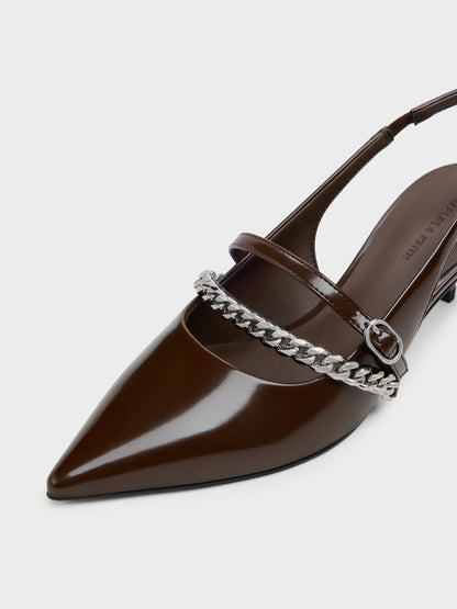 CHARLES & KEITH Sale | Georgie Chain Slingback Kitten Heels - Dark Brown