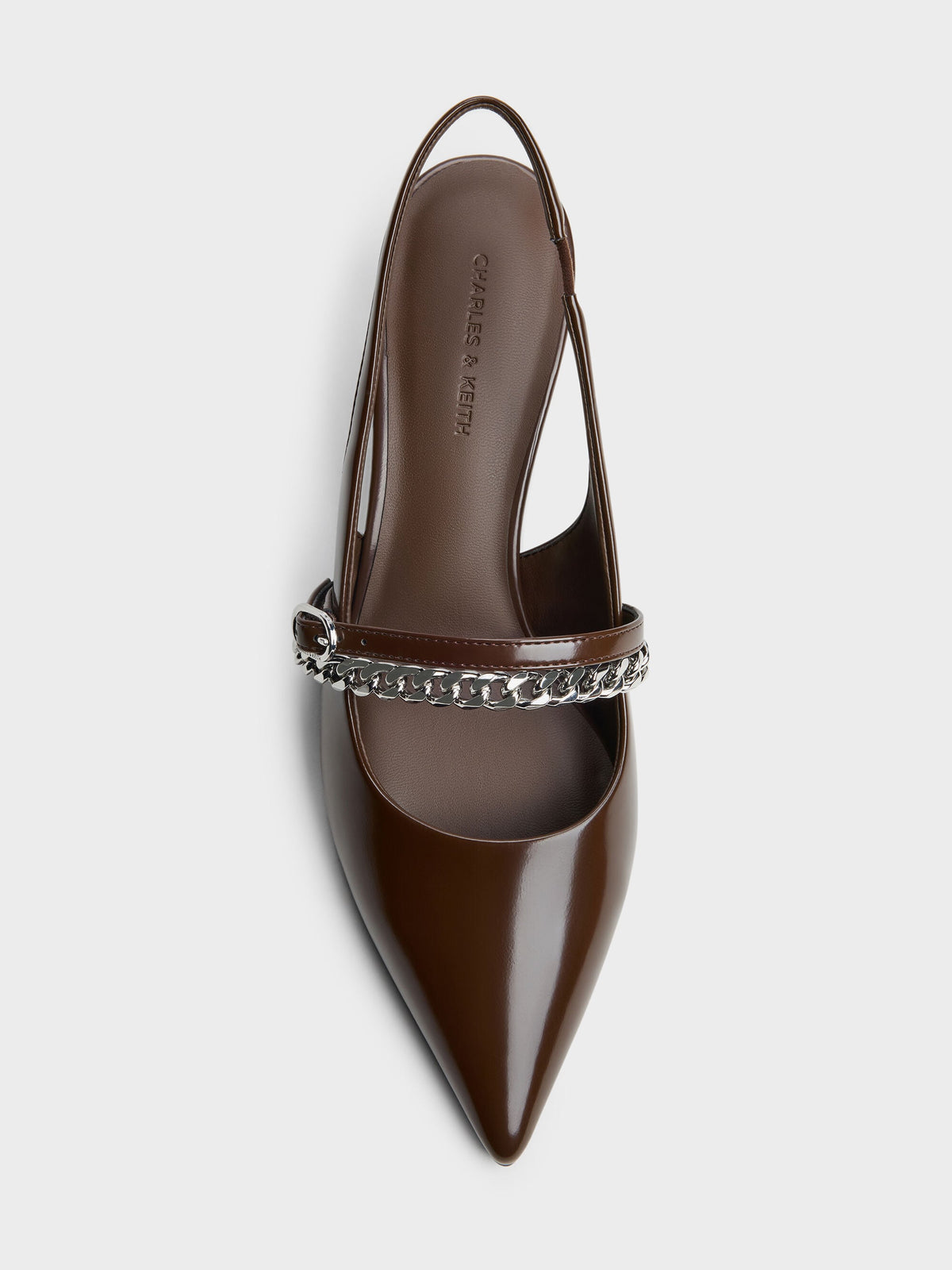 CHARLES & KEITH Sale | Georgie Chain Slingback Kitten Heels - Dark Brown