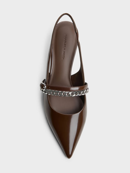 CHARLES & KEITH Sale | Georgie Chain Slingback Kitten Heels - Dark Brown