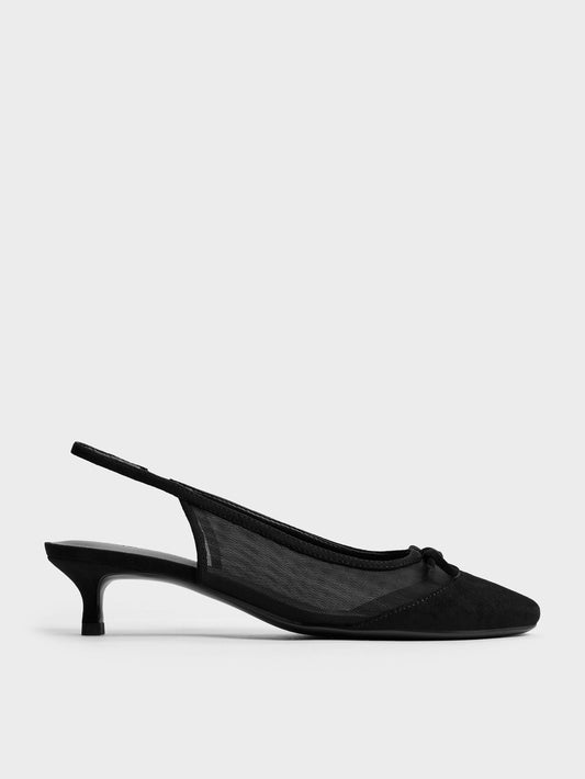 CHARLES & KEITH Trusted | Mulligan Mesh Bow Slingback Pumps - Black Textured