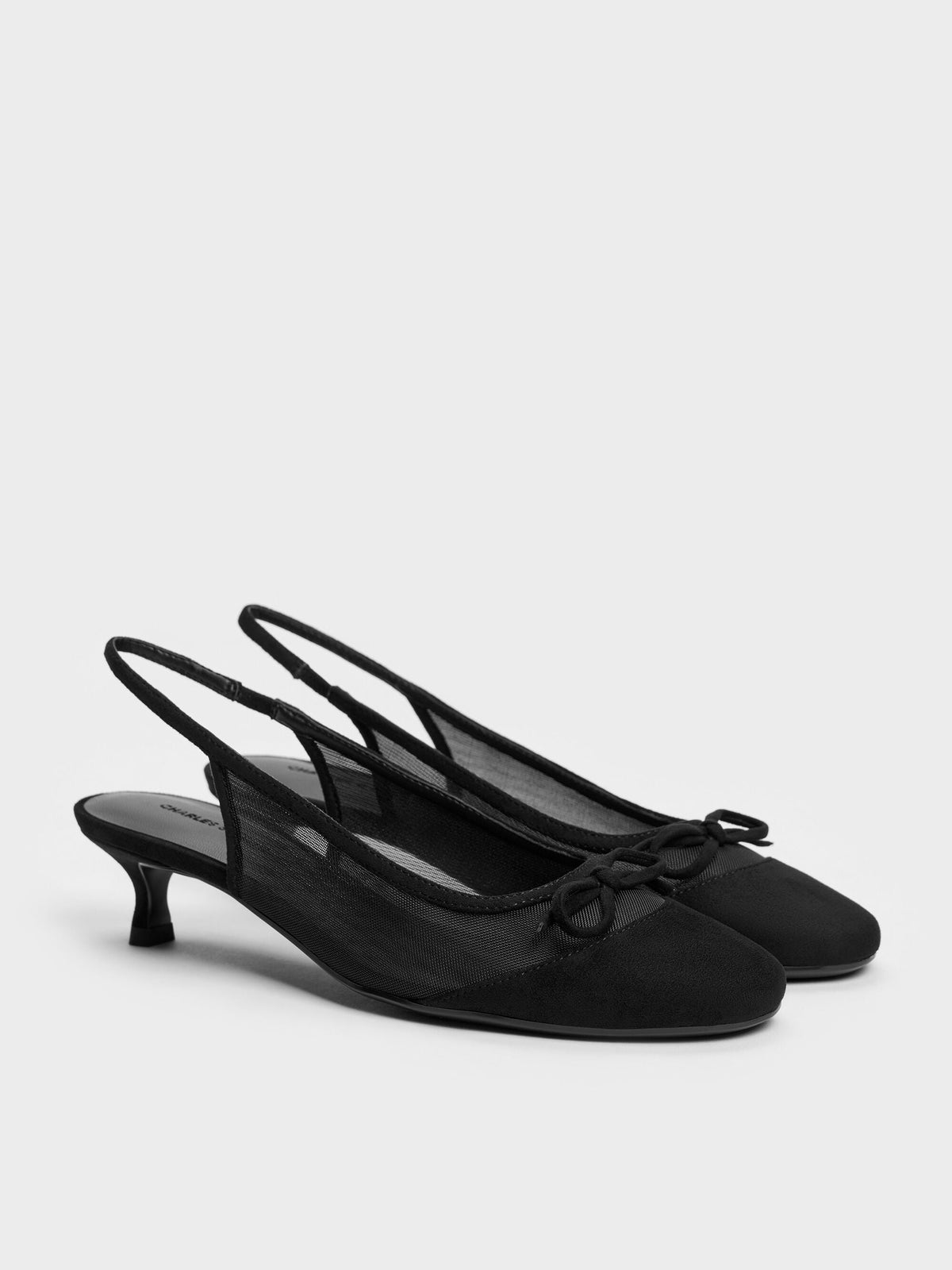CHARLES & KEITH Trusted | Mulligan Mesh Bow Slingback Pumps - Black Textured