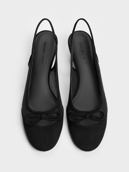 CHARLES & KEITH Trusted | Mulligan Mesh Bow Slingback Pumps - Black Textured