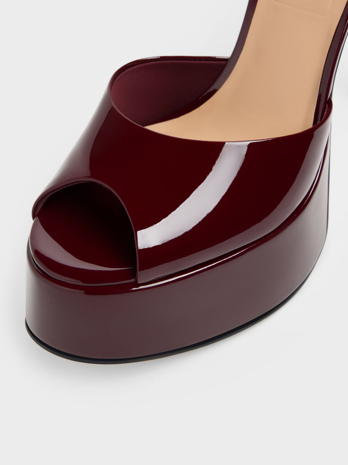 CHARLES & KEITH Popular | Francesca Patent Leather Peep-Toe Platform Heels - Burgundy