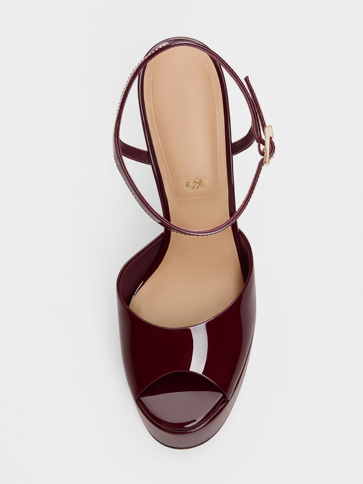 CHARLES & KEITH Popular | Francesca Patent Leather Peep-Toe Platform Heels - Burgundy