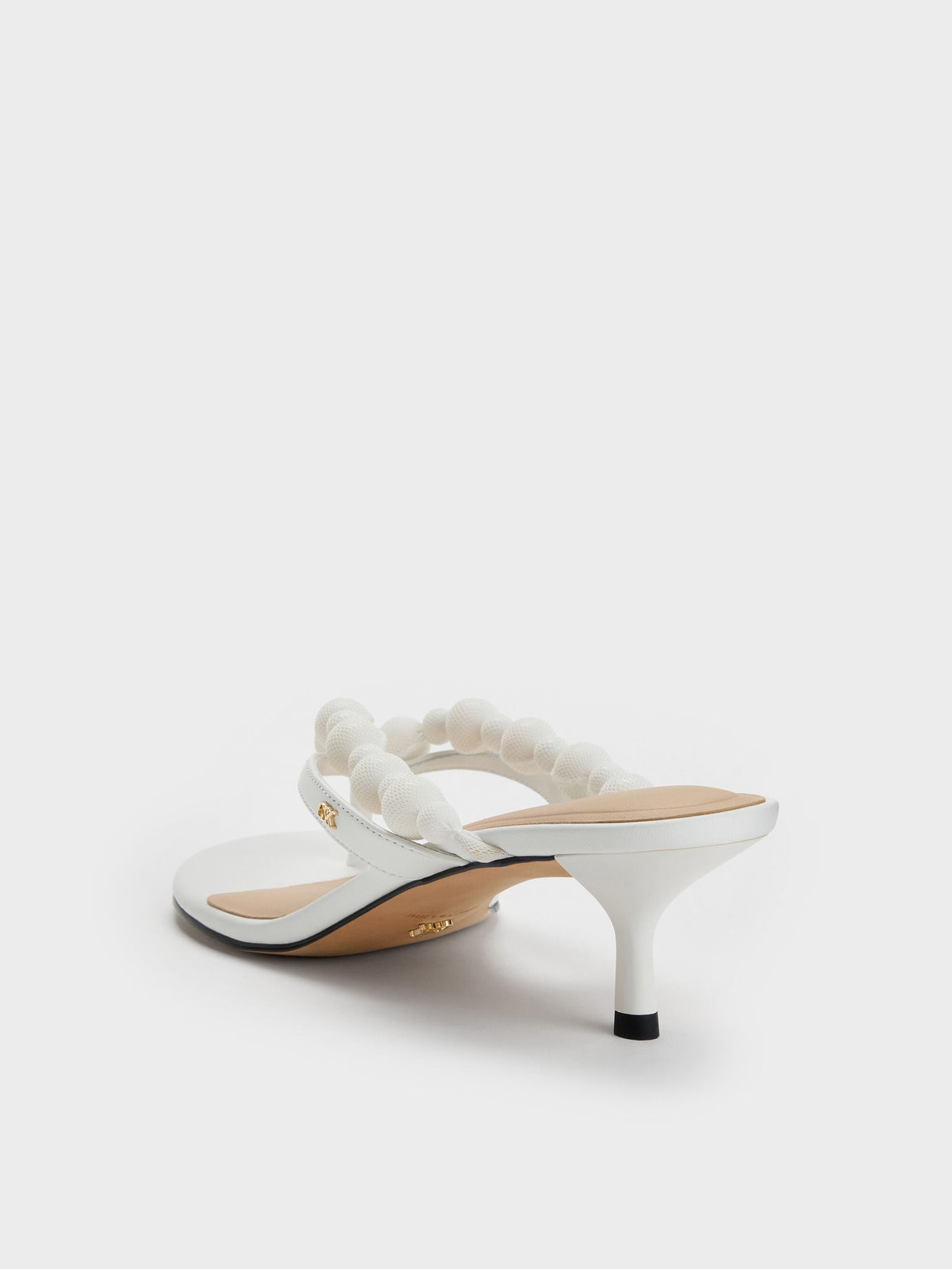 CHARLES & KEITH Classic | Leather Beaded Thong Kitten Heels - Chalk