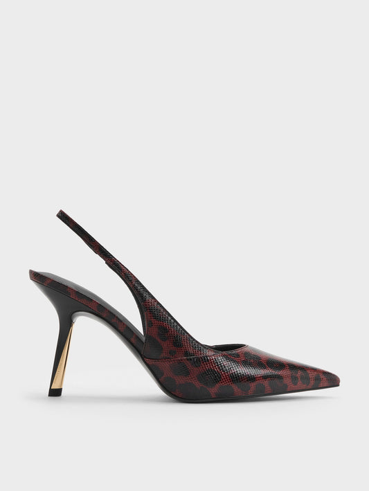 CHARLES & KEITH Hot Sale | Taylen Leopard-Print Slingback Pumps - Animal Print Burgundy