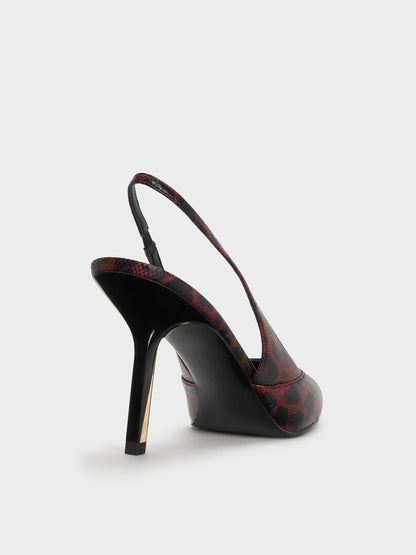 CHARLES & KEITH Hot Sale | Taylen Leopard-Print Slingback Pumps - Animal Print Burgundy