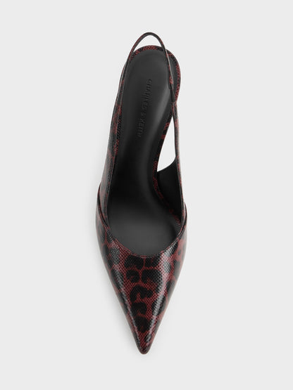 CHARLES & KEITH Hot Sale | Taylen Leopard-Print Slingback Pumps - Animal Print Burgundy