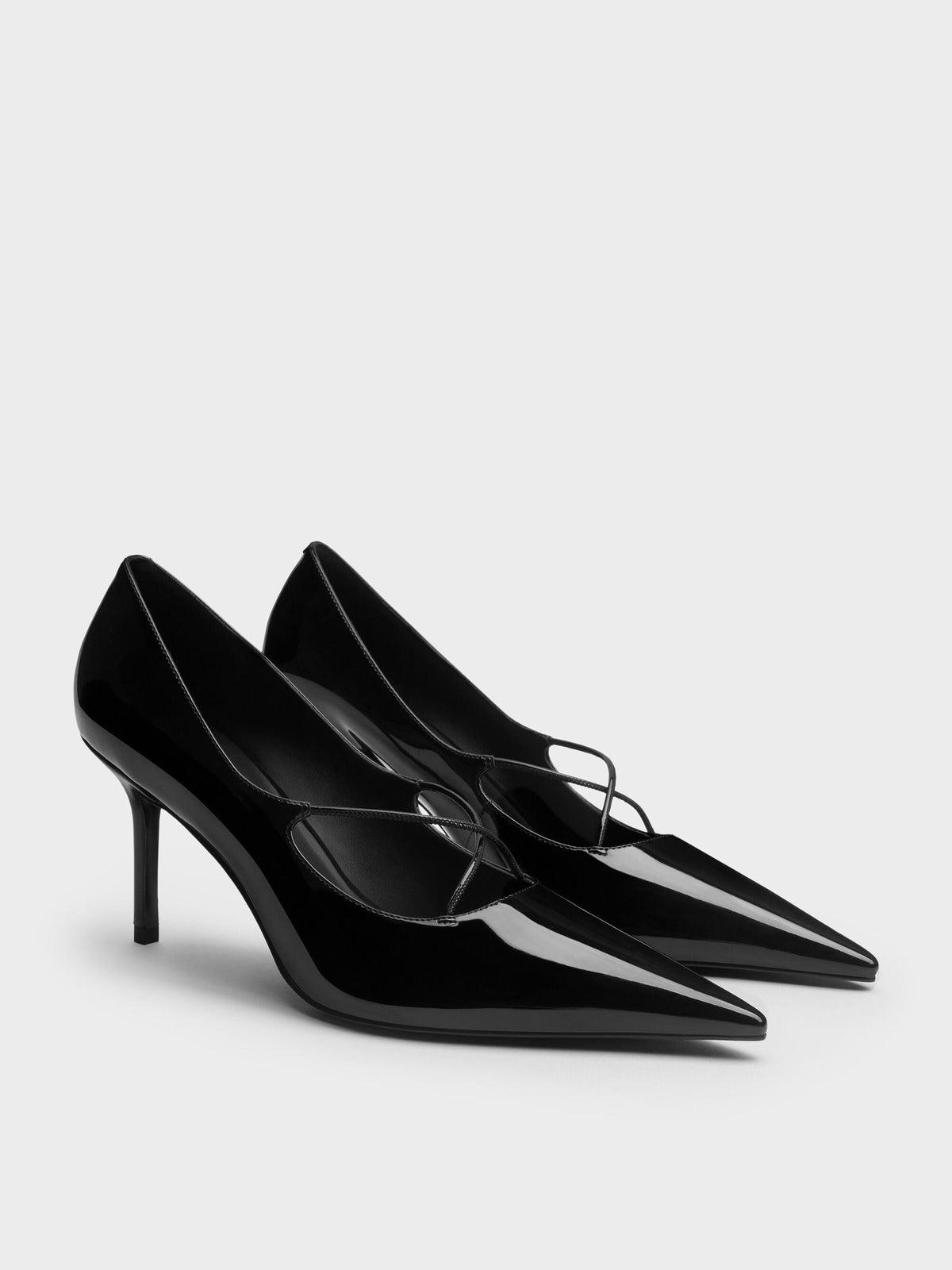CHARLES & KEITH Recommended | Patent Crossover Pointed Pumps - Black Patent