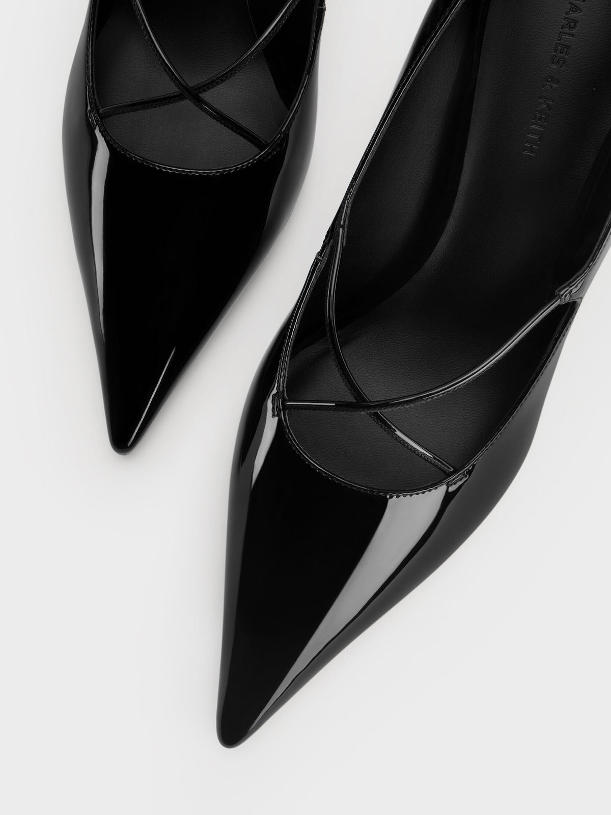 CHARLES & KEITH Recommended | Patent Crossover Pointed Pumps - Black Patent