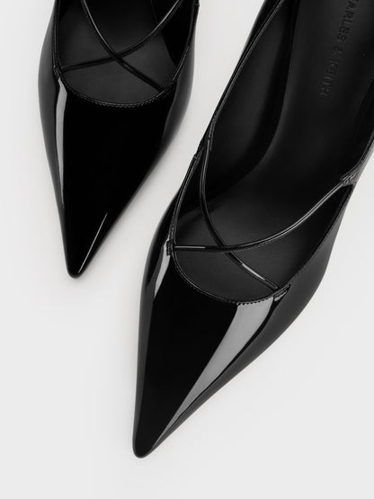CHARLES & KEITH Recommended | Patent Crossover Pointed Pumps - Black Patent