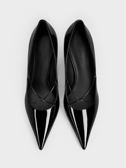 CHARLES & KEITH Recommended | Patent Crossover Pointed Pumps - Black Patent