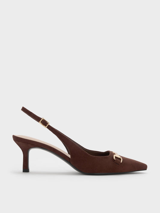 CHARLES & KEITH Latest | Leslie Faux Suede Slingback Pumps - Dark Brown Textured