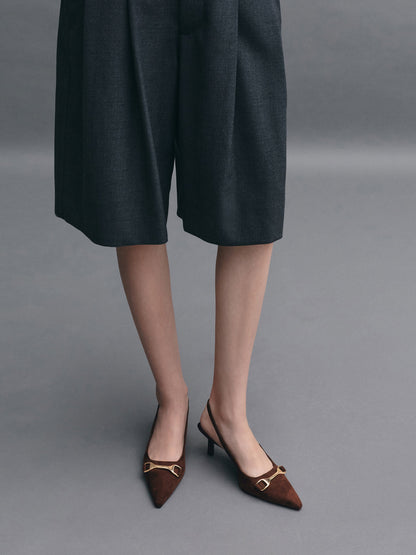 CHARLES & KEITH Latest | Leslie Faux Suede Slingback Pumps - Dark Brown Textured