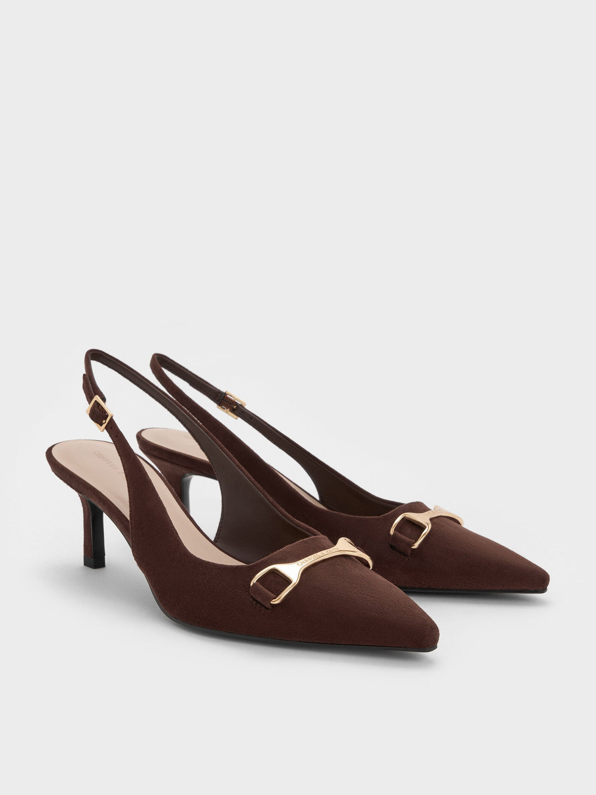 CHARLES & KEITH Latest | Leslie Faux Suede Slingback Pumps - Dark Brown Textured