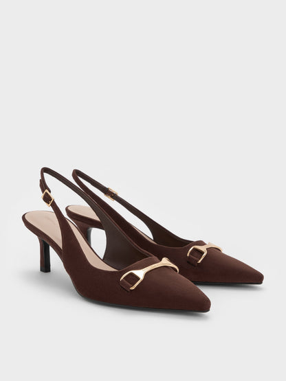 CHARLES & KEITH Latest | Leslie Faux Suede Slingback Pumps - Dark Brown Textured
