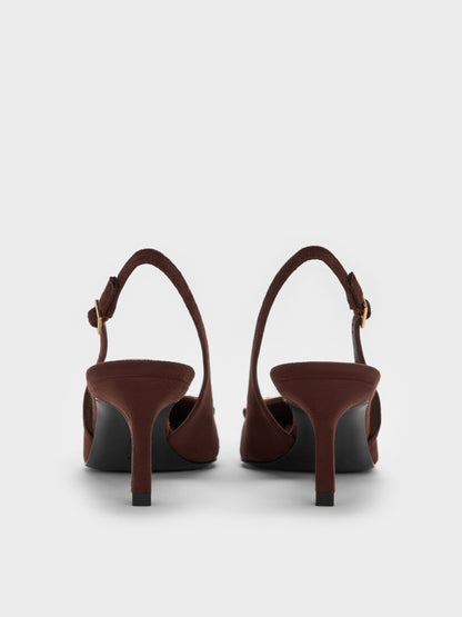 CHARLES & KEITH Latest | Leslie Faux Suede Slingback Pumps - Dark Brown Textured