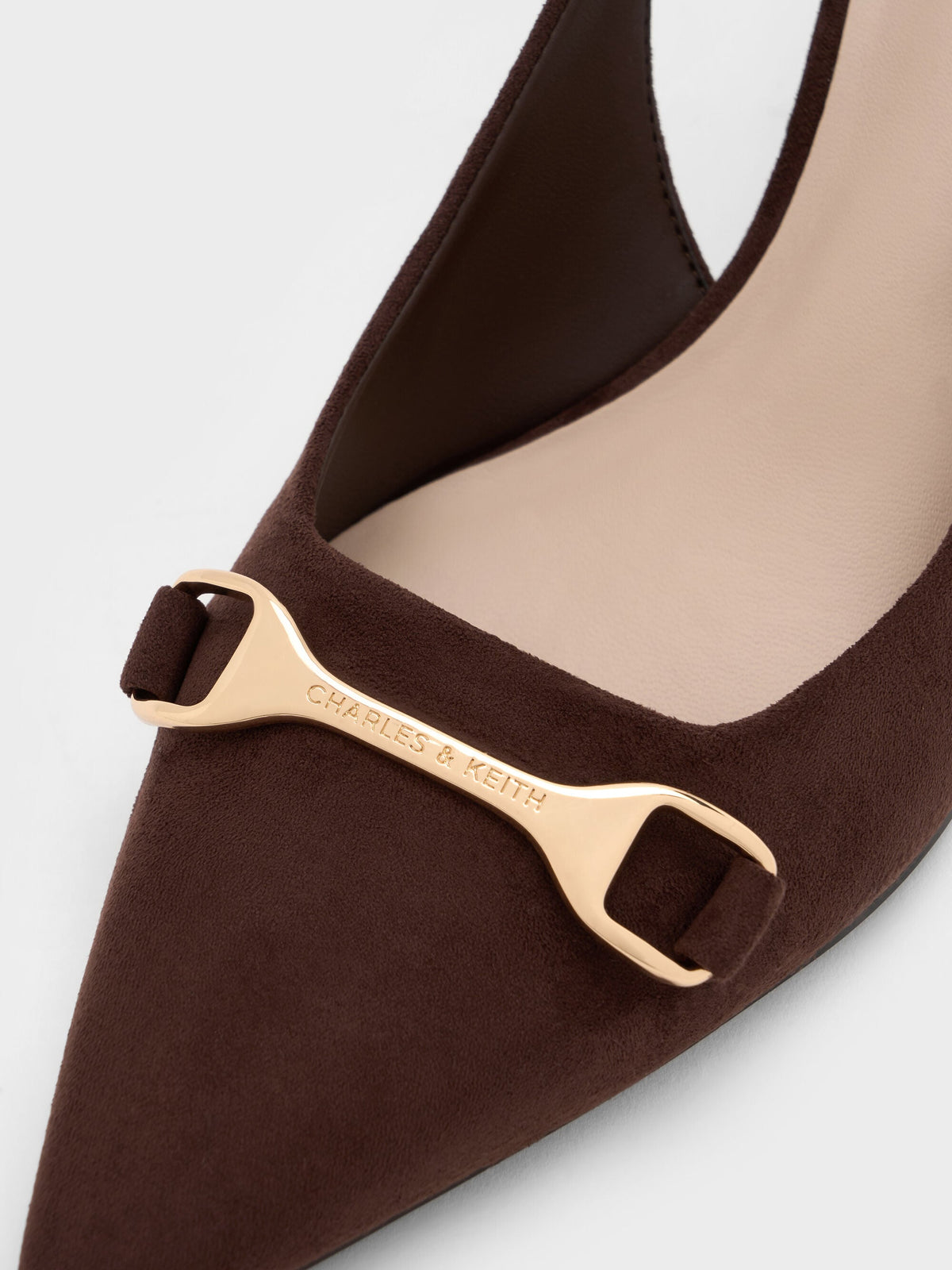 CHARLES & KEITH Latest | Leslie Faux Suede Slingback Pumps - Dark Brown Textured