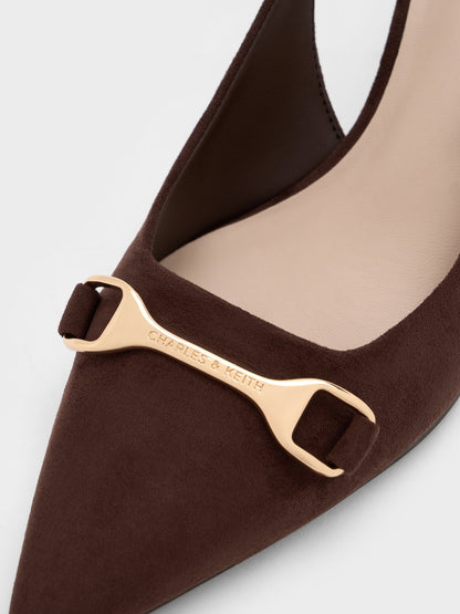 CHARLES & KEITH Latest | Leslie Faux Suede Slingback Pumps - Dark Brown Textured