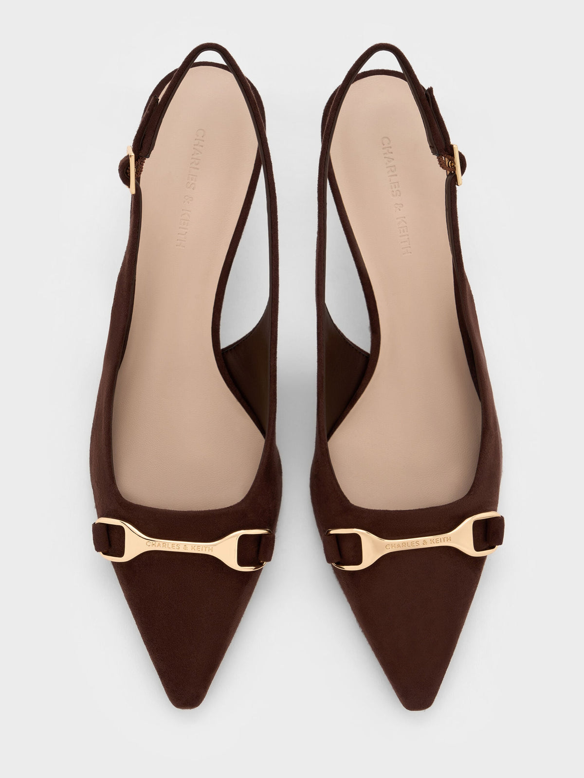 CHARLES & KEITH Latest | Leslie Faux Suede Slingback Pumps - Dark Brown Textured