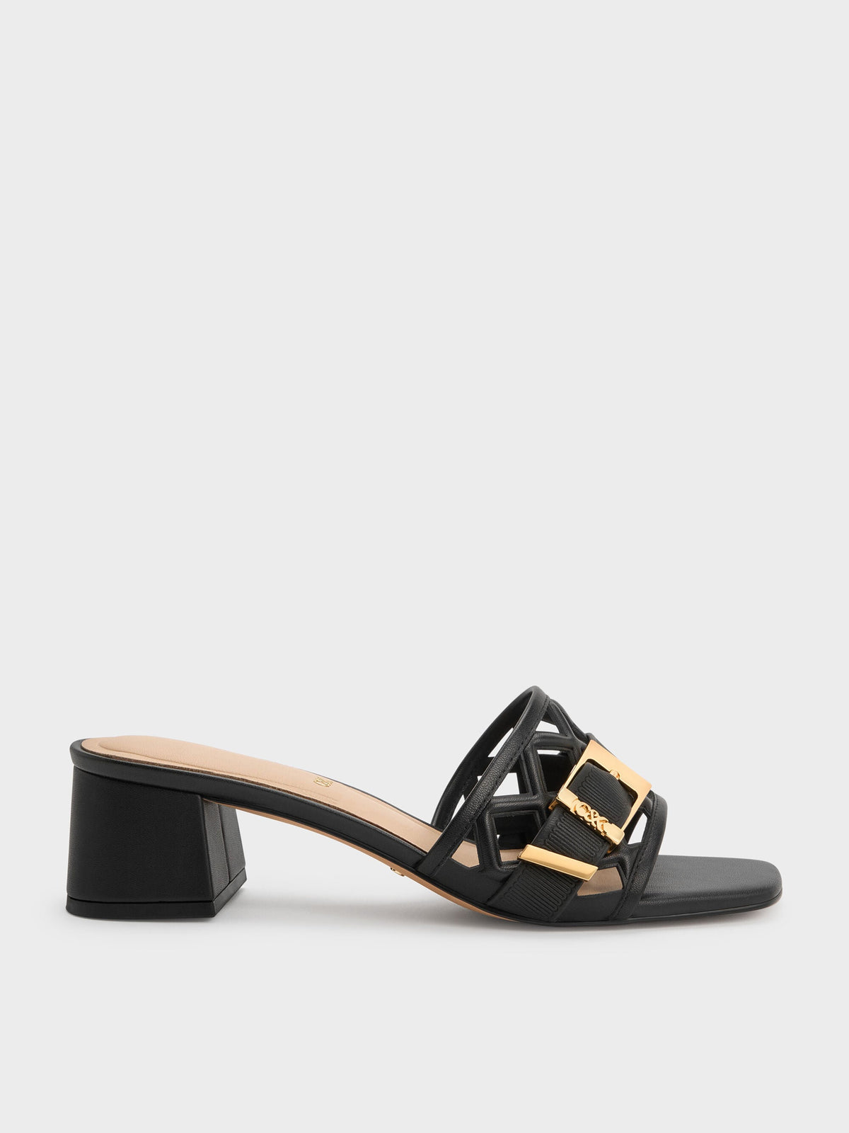 CHARLES & KEITH Quality | Whitney Leather Cut-Out Heeled Mules - Black