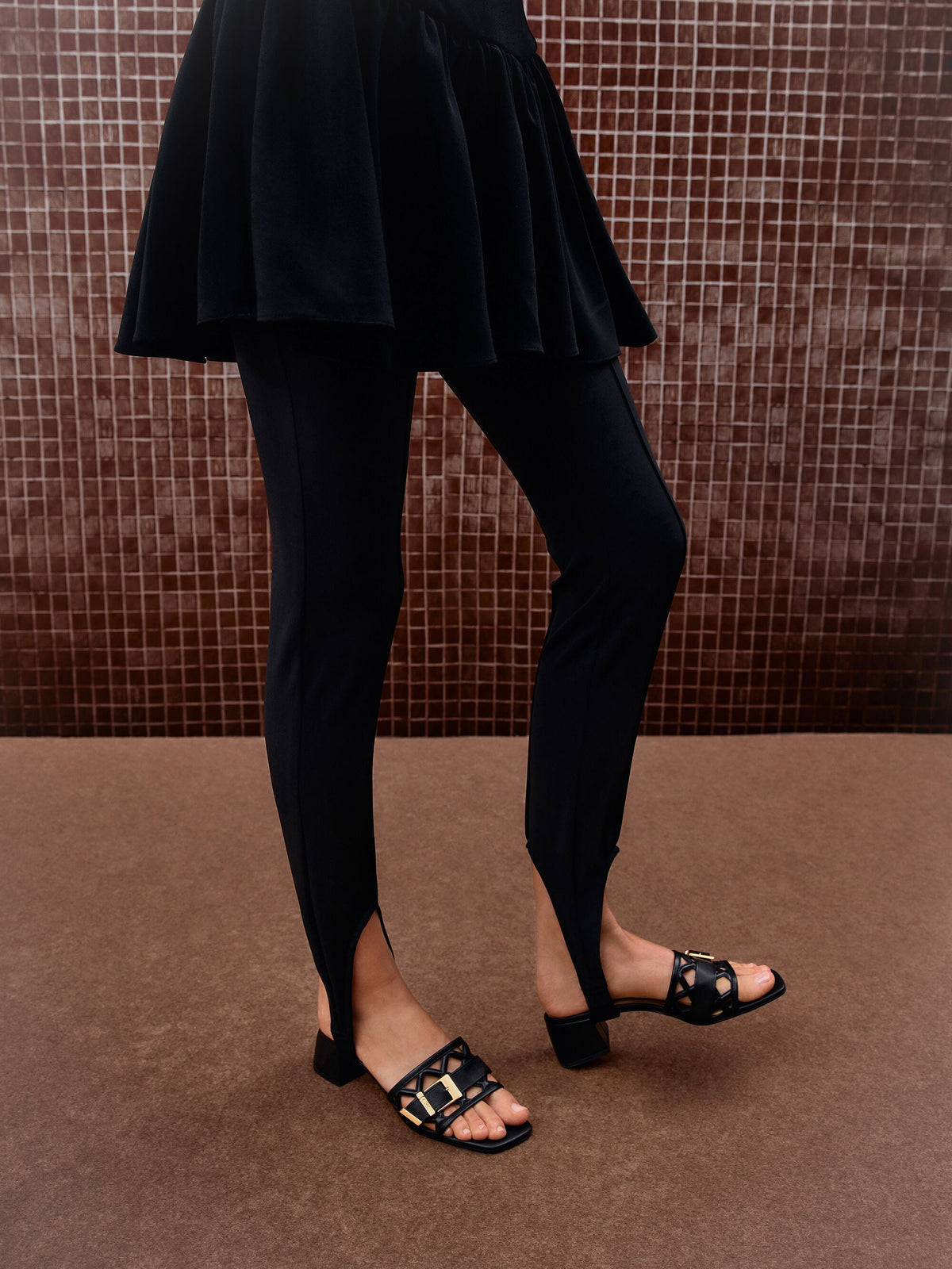 CHARLES & KEITH Quality | Whitney Leather Cut-Out Heeled Mules - Black