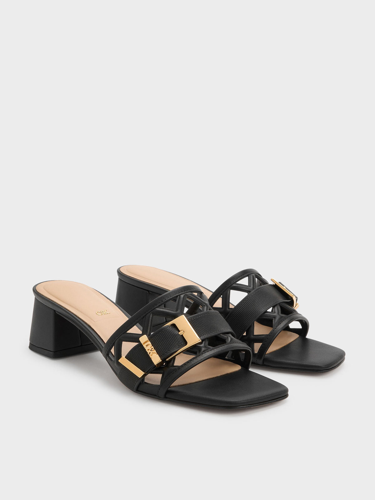 CHARLES & KEITH Quality | Whitney Leather Cut-Out Heeled Mules - Black