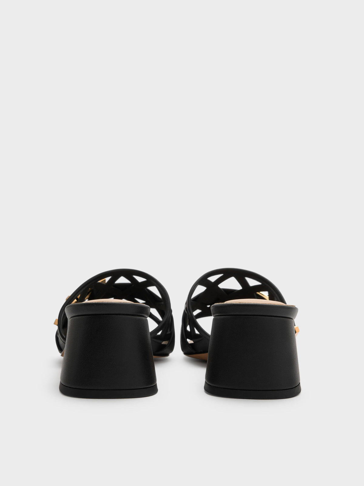 CHARLES & KEITH Quality | Whitney Leather Cut-Out Heeled Mules - Black