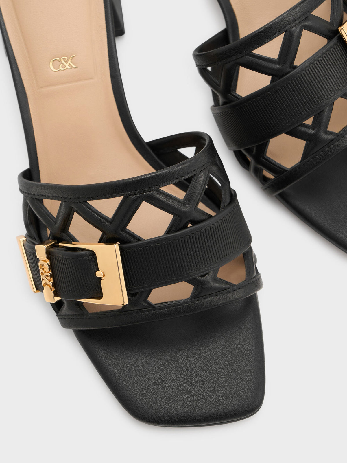 CHARLES & KEITH Quality | Whitney Leather Cut-Out Heeled Mules - Black