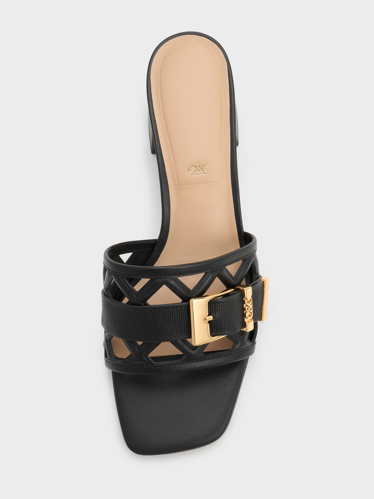 CHARLES & KEITH Quality | Whitney Leather Cut-Out Heeled Mules - Black