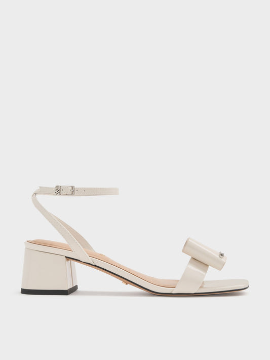 CHARLES & KEITH Recommended | Lu Patent Leather Bow Heeled Sandals - Chalk