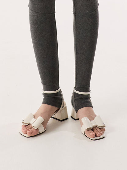 CHARLES & KEITH Recommended | Lu Patent Leather Bow Heeled Sandals - Chalk