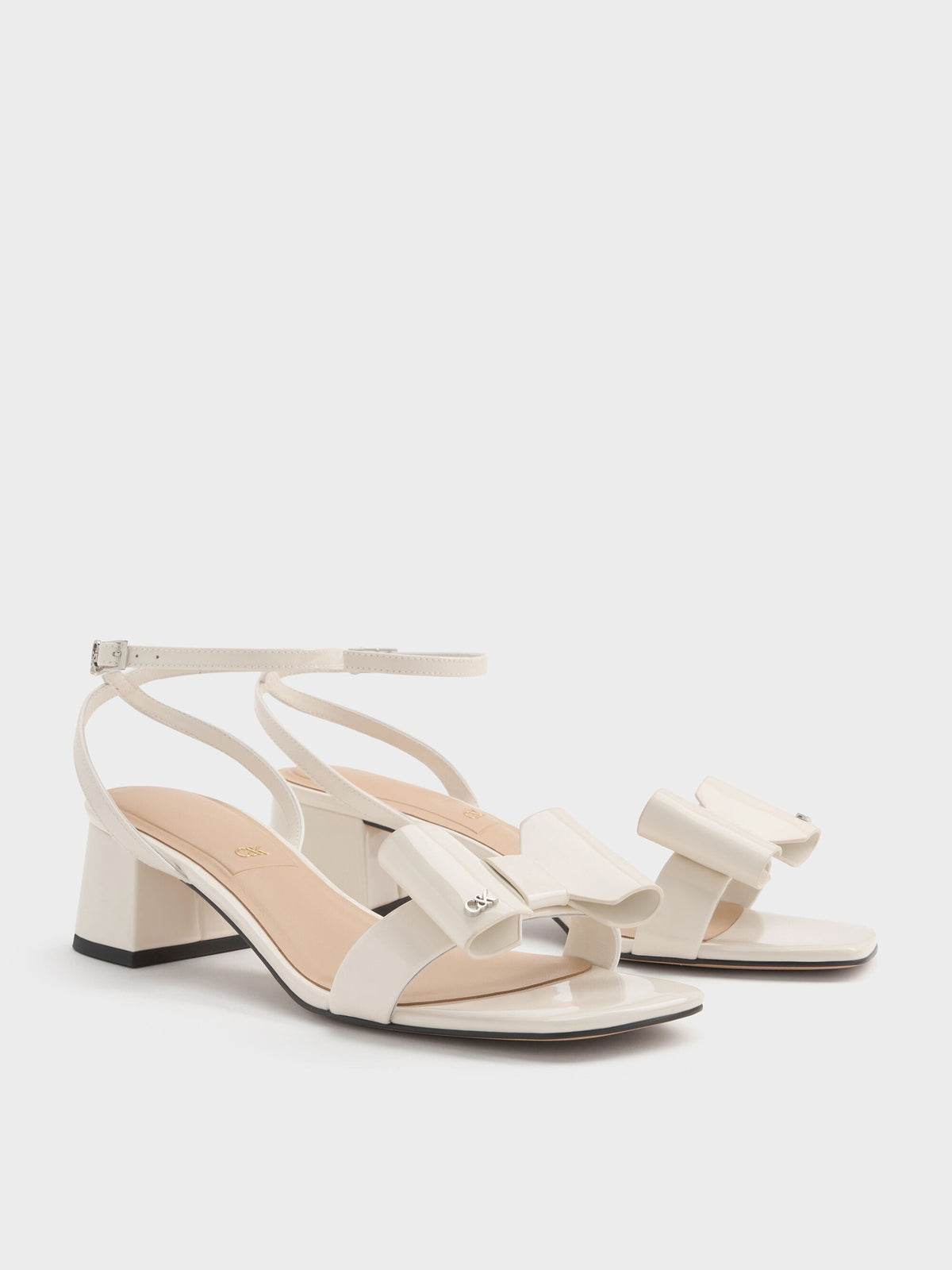 CHARLES & KEITH Recommended | Lu Patent Leather Bow Heeled Sandals - Chalk