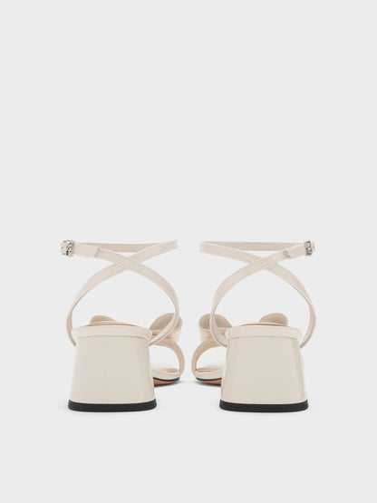 CHARLES & KEITH Recommended | Lu Patent Leather Bow Heeled Sandals - Chalk