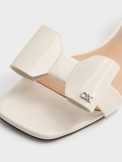 CHARLES & KEITH Recommended | Lu Patent Leather Bow Heeled Sandals - Chalk