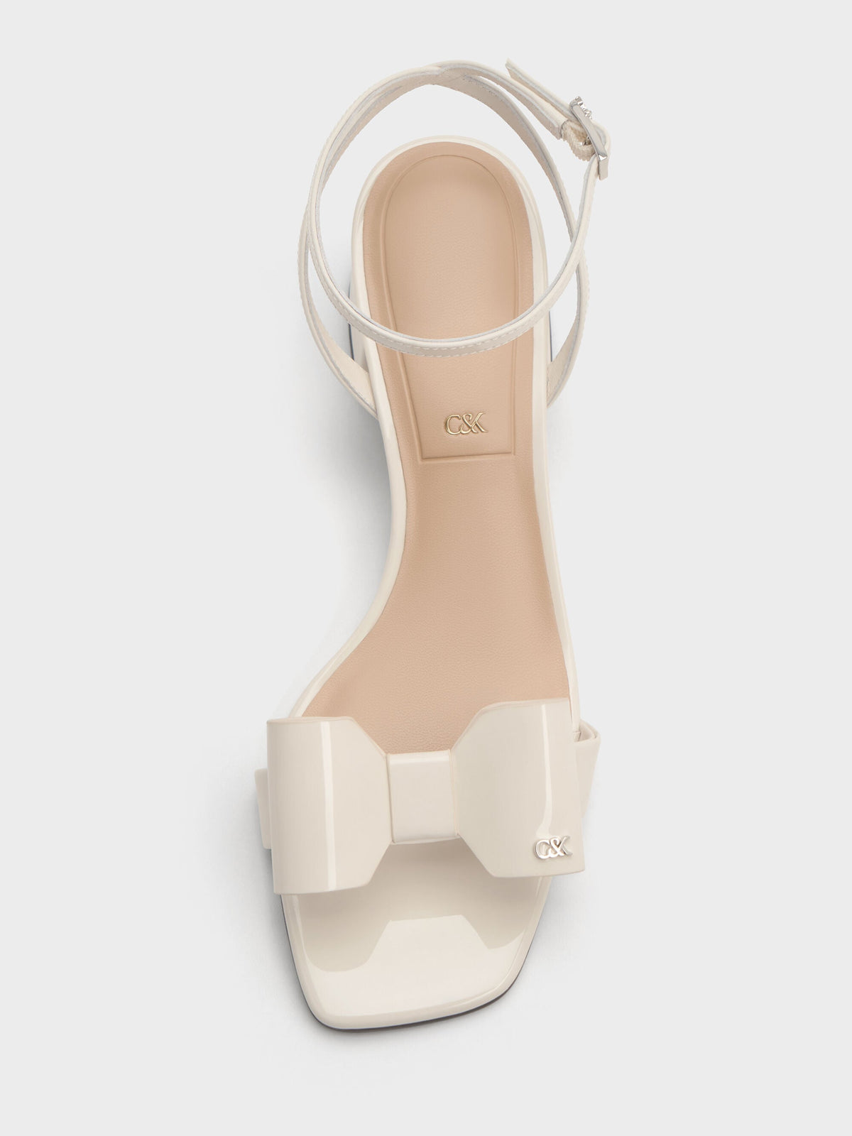 CHARLES & KEITH Recommended | Lu Patent Leather Bow Heeled Sandals - Chalk