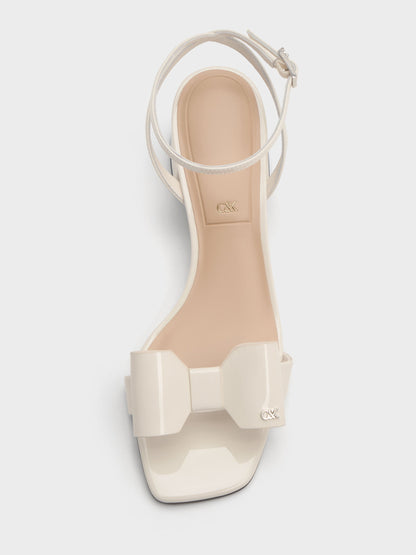 CHARLES & KEITH Recommended | Lu Patent Leather Bow Heeled Sandals - Chalk
