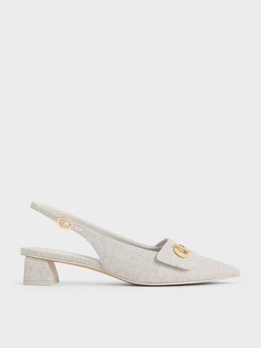 CHARLES & KEITH Latest | Marley Tweed Slingback Pumps - Light Grey