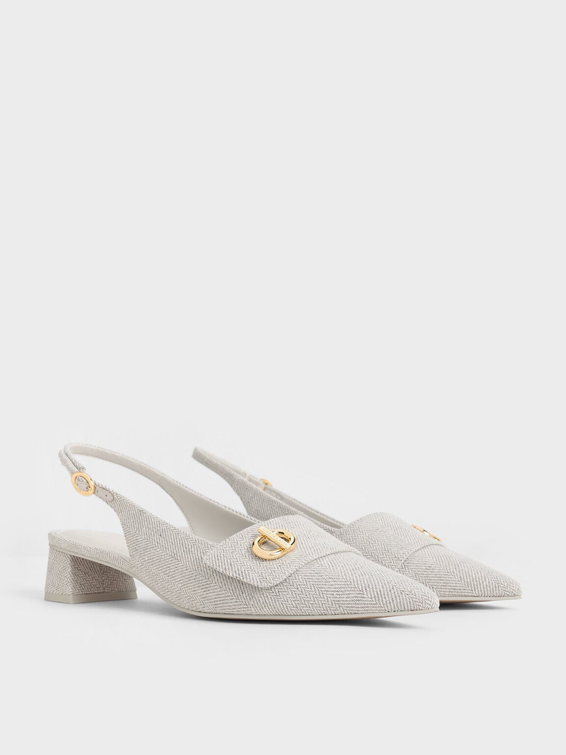 CHARLES & KEITH Latest | Marley Tweed Slingback Pumps - Light Grey